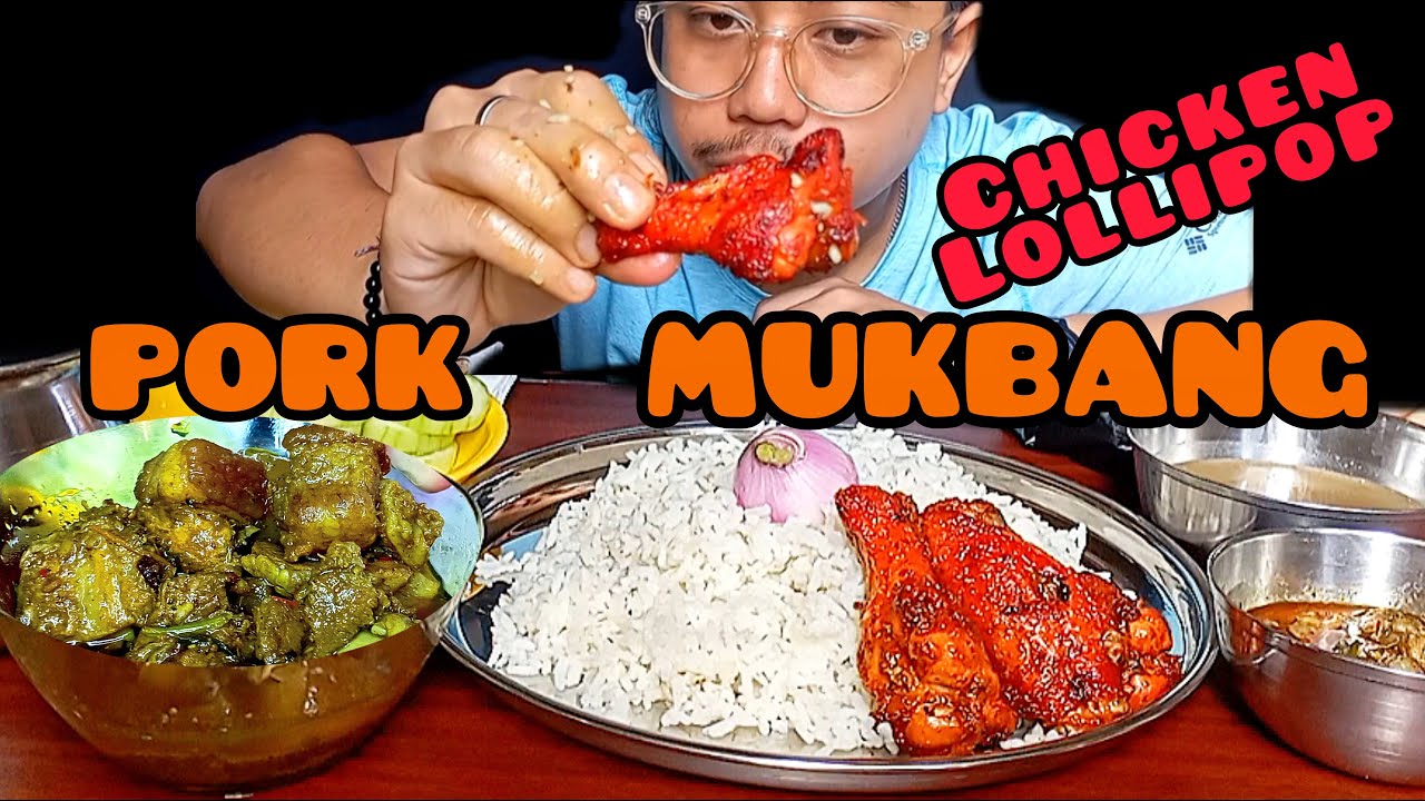 WINTER SPECIAL PORK MUKBANG😋|CHICHKEN LOLLIPOP🔥🔥🔥CHICKEN CURRY || CHAMINABA HAOBANI #mukbang