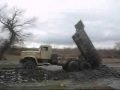 LKW Truck KRAZ working, Georgia Caucasus, River Mtkvari