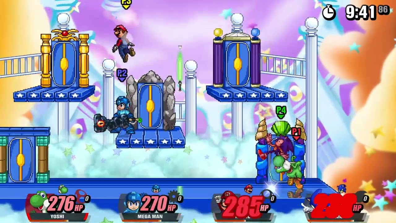 Super Smash Flash 2 Beta v1.4 Free For All - Yoshi Vs Mega Man Vs Mario Vs Sonic 