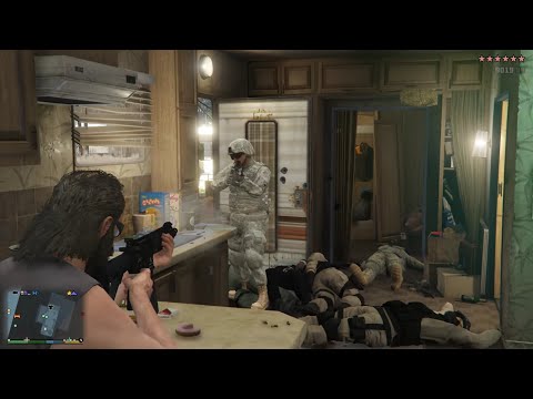 GTA 5 - Trevor's Trailer CIA Raid Shootout + Ten Star Escape