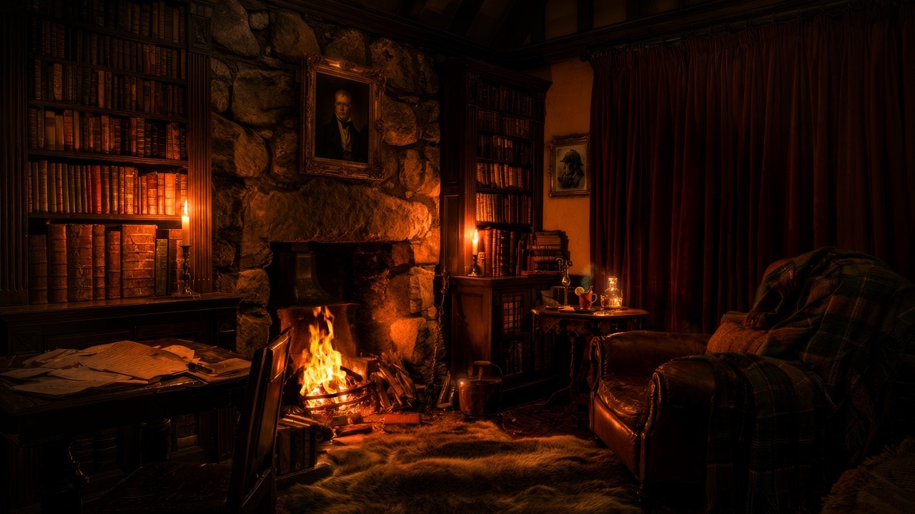 You're Reading in Arthur Conan Doyle’s Edinburgh Study | Cozy Fireplace Ambience | 8 Hours of Sleep