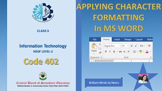 Applying Character Formatting in MS WORD IT Class X Code 402