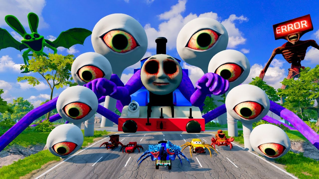 ALL MONSTERS Big & Small Cars with NEW THOMAS HUGGY  & BUS EATER & CAR EATER–BeamNG Drive