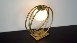 Strada Table Lamp in Brushed Gold with Opal Glass | Lamp Genius