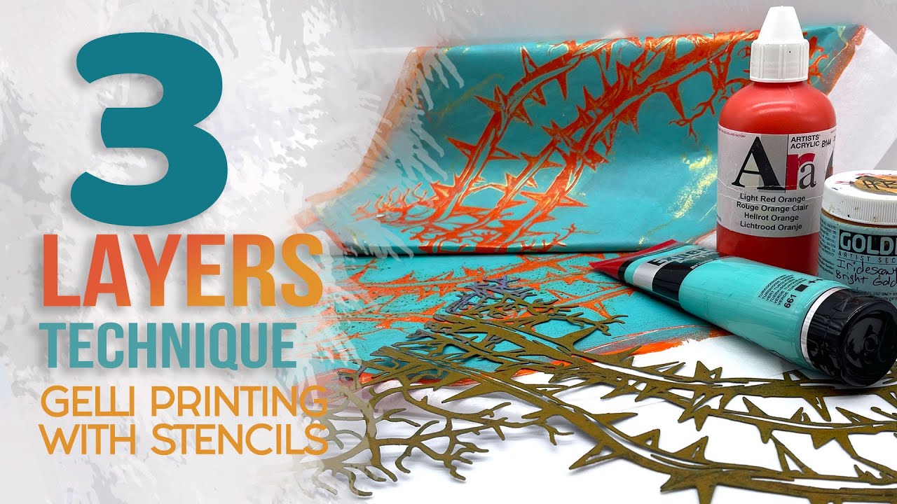 3 Layers of Prickly Perfection! Gold, Turquoise & Orange Gelli Print 🌟