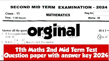 11th Maths 2nd mid term test Question paper with answer key 2024|Vincent Maths|