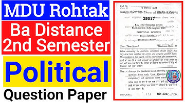 Mdu Ba Distance Political Science 2nd semester Question Paper || Mdu Ba Political 2nd semester Paper