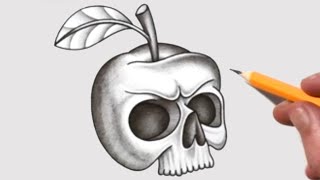 how to draw a cool apple skull easy step by step drawing tutorial
