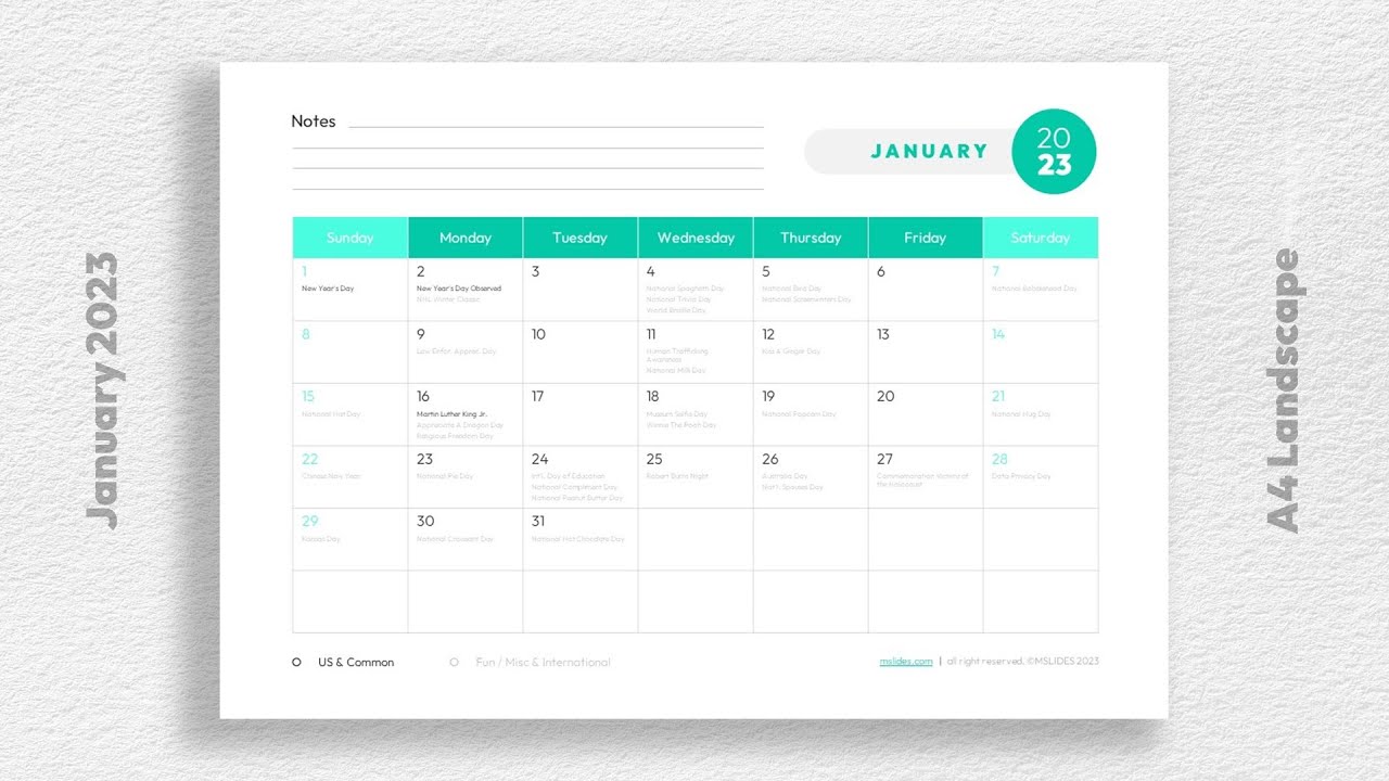 January 2023 Calendar with holidays Free Download