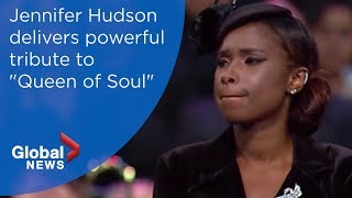 Video voorbeeld van "Aretha Franklin funeral: Jennifer Hudson soulful tribute"