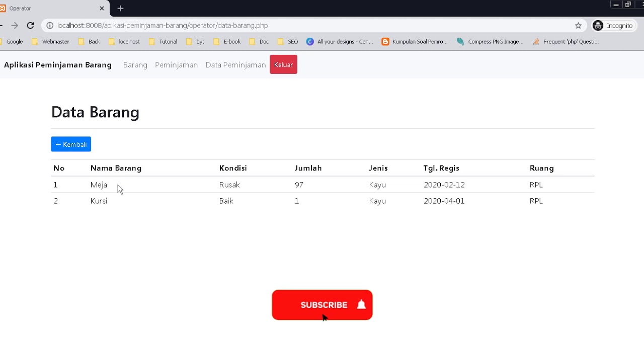 Aplikasi Peminjaman Barang Berbasis Web Demo Youtube
