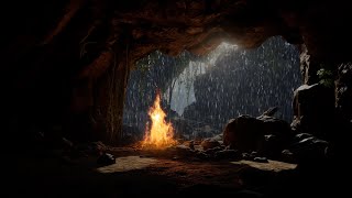 Echoes of Nature| Cave Rain and Fire Ambiance for Relaxing Sleep and Stress Relief