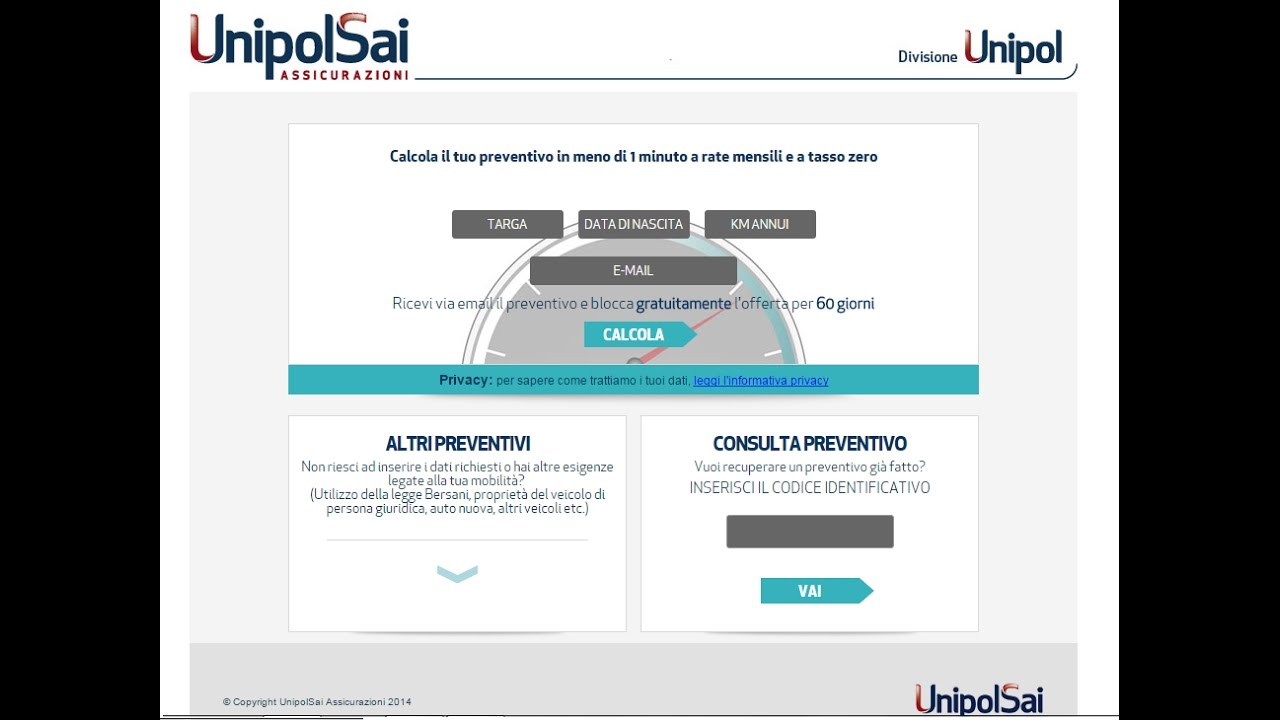 Tutorial per l'utilizzo del preventivatore rc auto FullQuote di UnipolSai