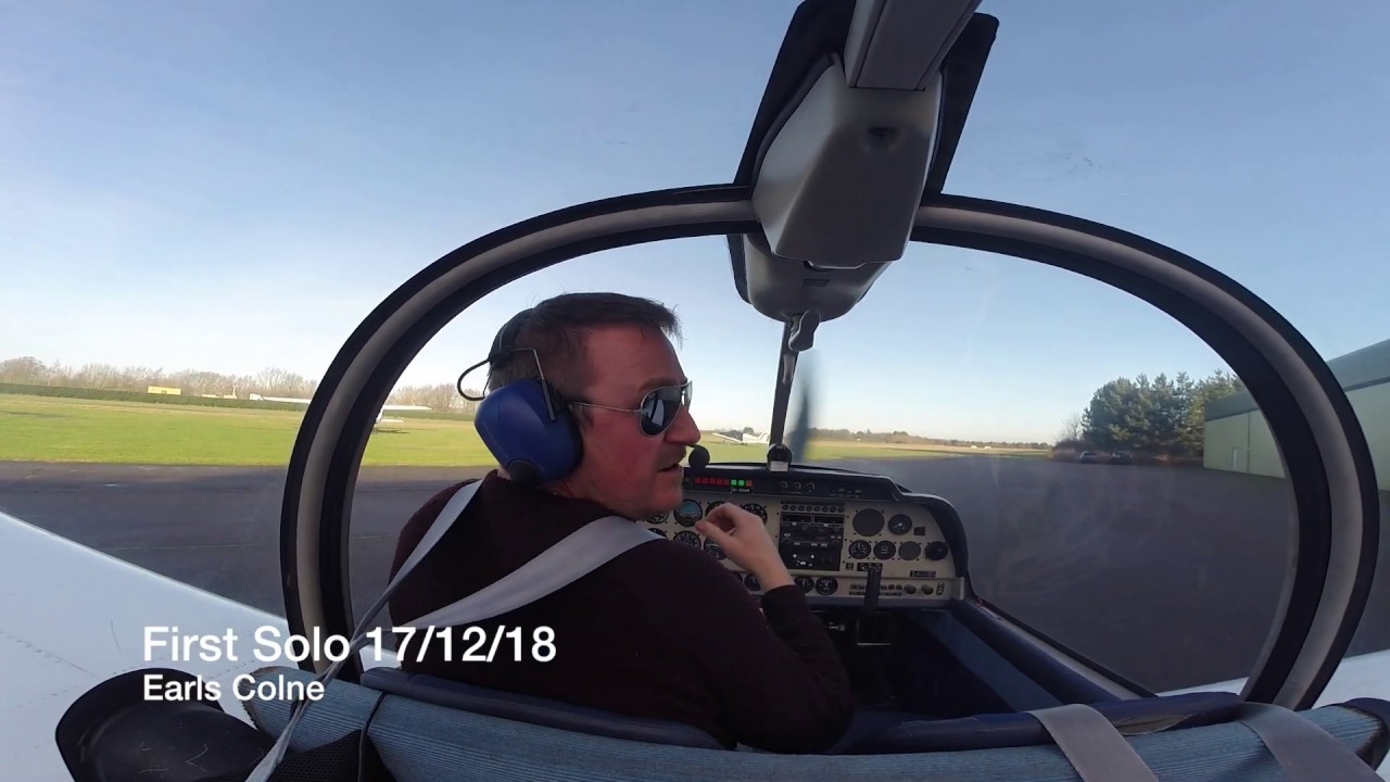 PPL My First Solo at Earls Colne airfield, runway 24 with a left hand circuit in a Robin HR-200