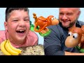 Caleb and dad play with monkey see monkey poo fun toy story