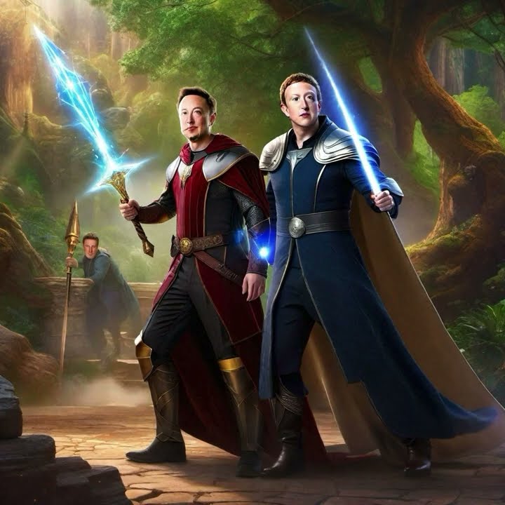 Elon Musk and Mark Zuckerberg in a wizard duel # ...