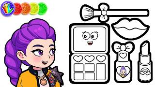 How to Coloring Makeup Tools for Rumi from KPop Demon Hunters - Huntrix Drawing Rumi, Zoey & Mira