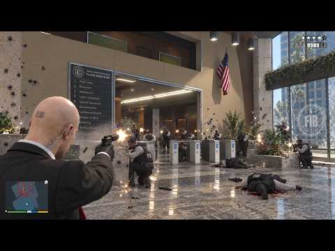 GTA 5 - Hitman Agent 47 FIB Building Massacre + Ten Star Escape