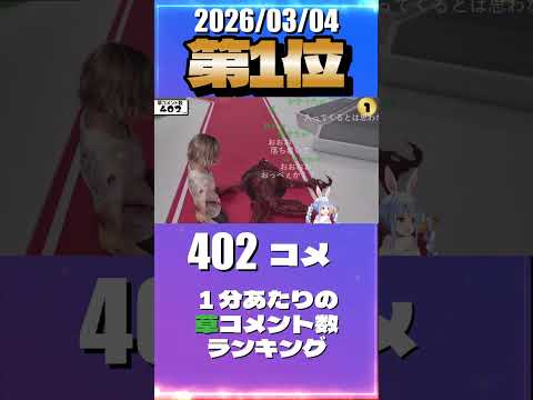 3/4 草コメント数ランキング第1位 #兎田ぺこら 1時間34分ごろ