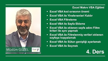 Excel Makro VBA 4. Ders Müslüm Güzel & Excel Okulum 73. Video | Müslüm GÜZEL