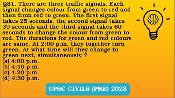 Q31 (2023). There are three traffic signals. Each signal changes colour from green to red and then..