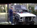 The body is on the frame! Putting a square peg in a round hole! 1948 Ford Sedan body swap. Part 16