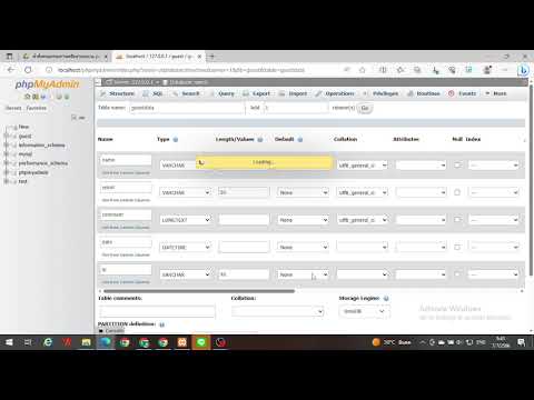 สอนสร้างฐานข้อมูลและตารางใน phpmyadmin