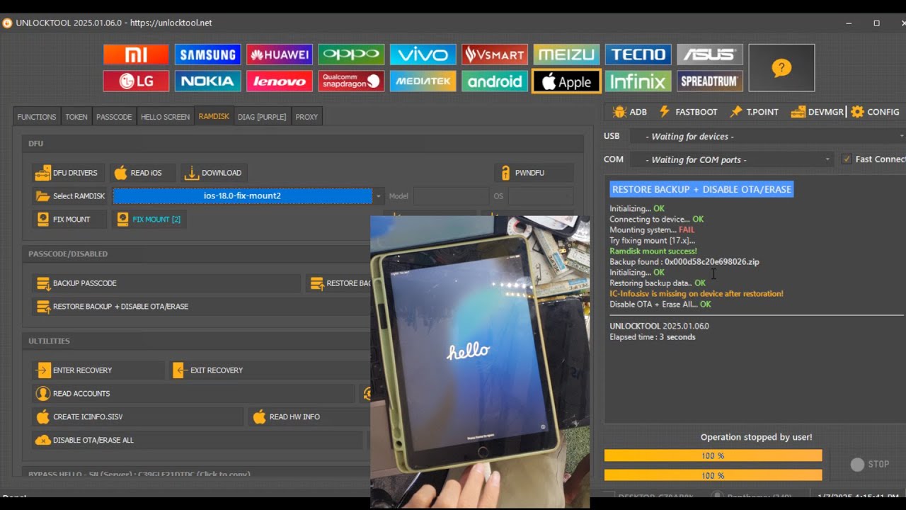Apple iPad 7th generation icloud bypass With UnlockTool 100