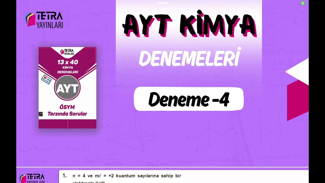 Tetra Yayınları AYT Kimya 4. Deneme Çözümü 🔬 ÖSYM Tarzı Full Anlatım