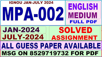 MPA 002 solved assignment 2024 / mpa 002 solved assignment Jan / july 2024 / ignou pgddm mpa 002