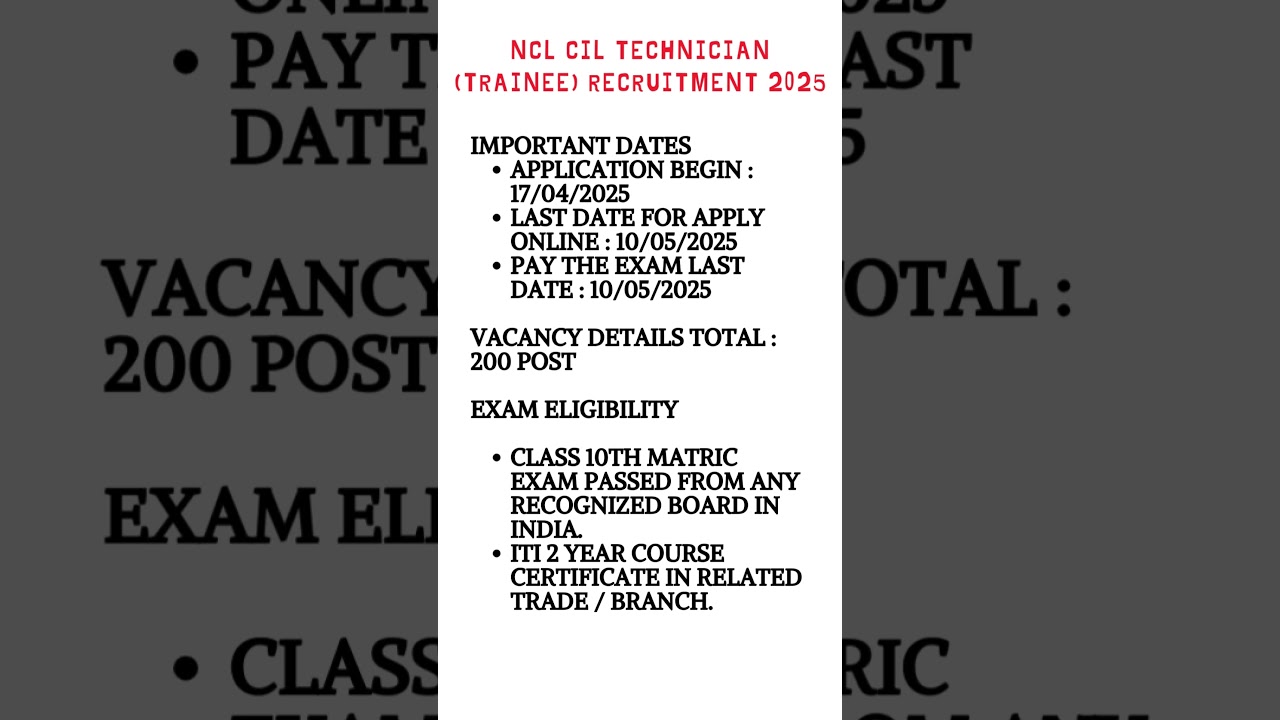 NCL CIL Technician (Trainee) Recruitment 2025 