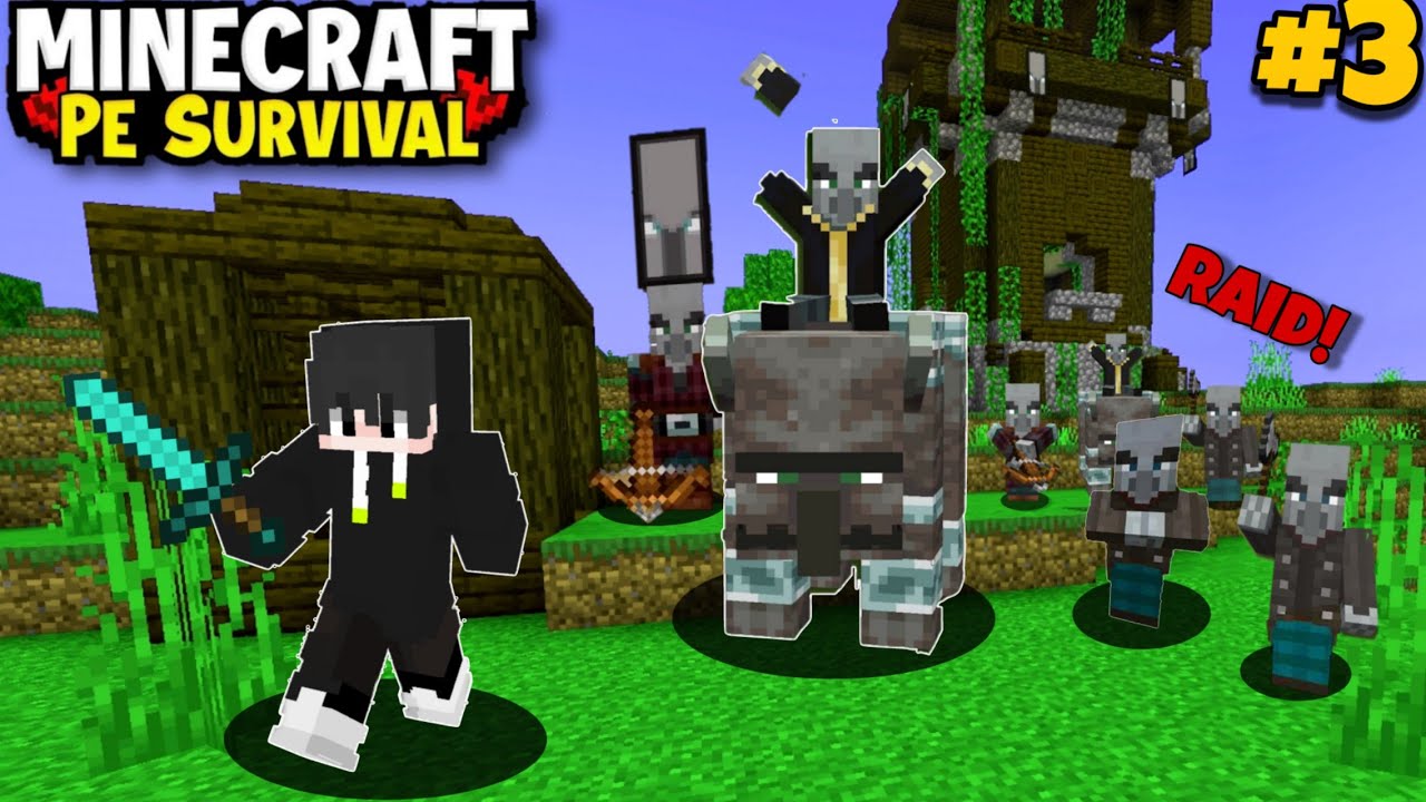 CAN I DEFEND MY VILLAGE FROM A PILLAGERS RAID 😨 | MINECRAFT PE Survival ...