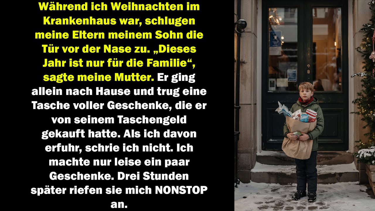 Ich lag an Weihnachten mit Infusionen im Krankenhaus, als mir meine Nanny erzählte, dass meine Mutter meinem zehnjährigen Sohn die Tür vor der Nase zugeknallt hatte – während er draußen in der...