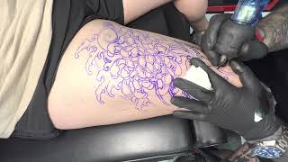 Line work start of a cover up in real time part 1 using the Bishop Wand Packer.