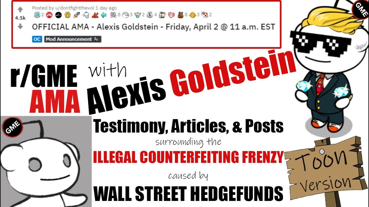Going thru Alexis Goldstein testimonies and posts before I try to live toon  the AMA at 11am est today for apes who hate reading. Non-monetized, no  donations. Meant for apes like me