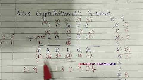 Cryptarithmetic problem in Artificial Intelligence LOGIC + LOGIC = PROLOG solution | Pratiksha Jain