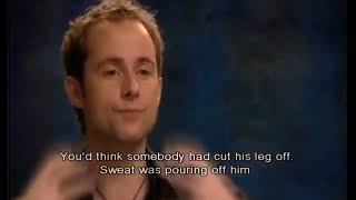 Dominic Monaghan gets a wooden splinter through his foot