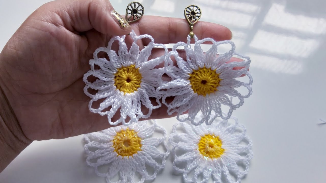 Brincos de crochê margarida. (#1)