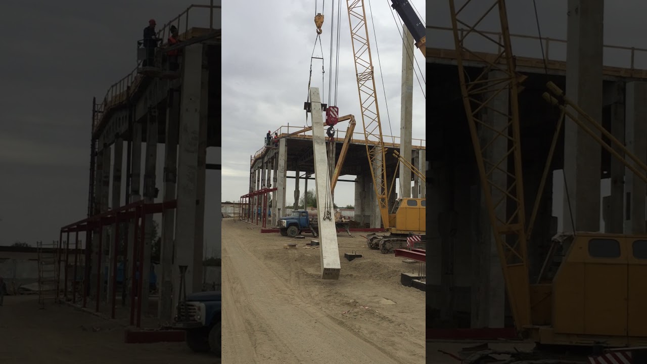 монтаж жб колонн 600*600 длиной 16метров. - YouTube