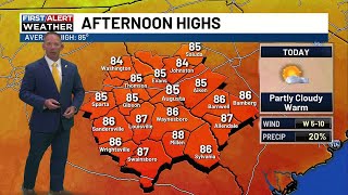 Seasonal pattern this week, Iso. shower or storm possible Wed.