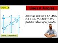 AB II CD and CD II EF. Also EA perpendicular to AB. If BEF = 55, find the values of x,y,z.