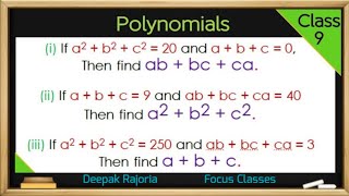 If a2 + b2 + c2 = 20 and a + b + c = 0 Then find ab + bc + ca