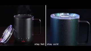 Temperature Control Smart Mug with Double Vacuum Insulation,14  oz,Black,4-Hr Battery Life - App Controlled Heated Coffee Mug