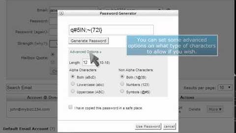 How to use the password generator when creating an email account in cPanel