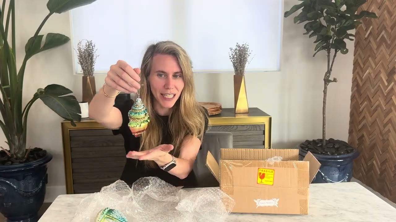 Valery Madelyn Glass Christmas Ornaments Set, 4ct Light Blue & Silver Glass Coastal Beach Unbox 