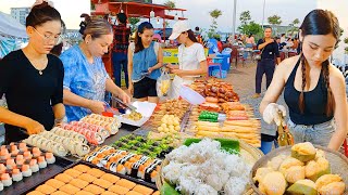 Cambodian Street Food at Night Market - Cake, Desserts, Seafood, Squid, Octopus, Noodles, & More