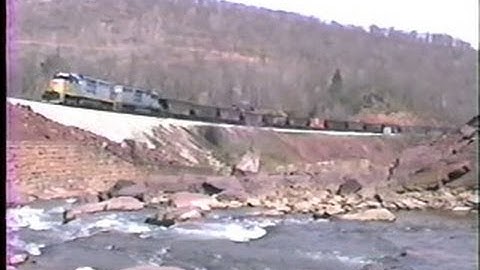 CSX coal train at Fairhope, PA. You will NEVER get this location now!!! 4/19/1990