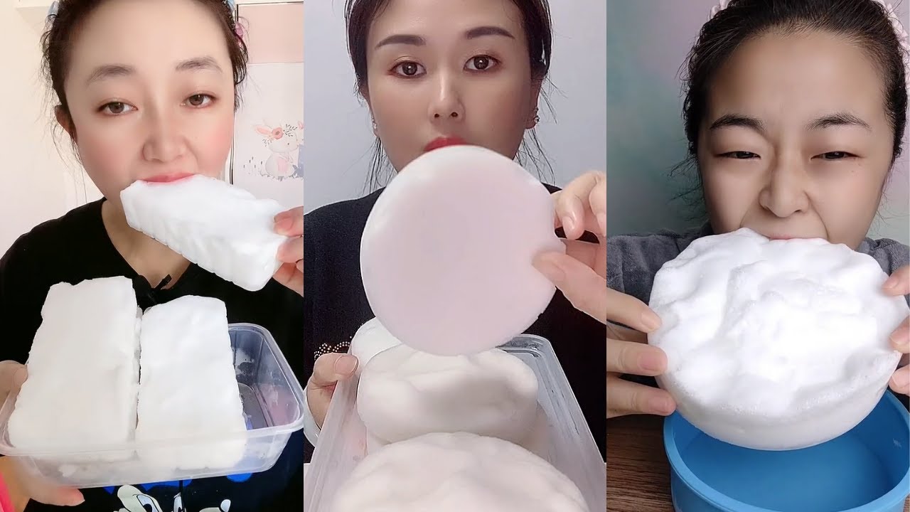 ASMR WHITE FOAM ICE EATING ASMR ❄️ MILKY FROZEN BUBBLES FOAM ICE CRUNCHY SOUNDS 氷を食べる | Buz yemek