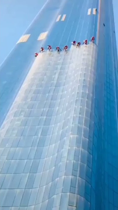Amazing window cleaning worker for high-rise building