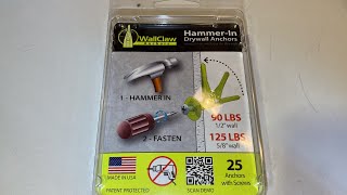 WallClaw #8 x 1-1/4 in. Push-In 90 lbs. Drywall Anchor with Screws 25-Pack Purchased at Home Depot